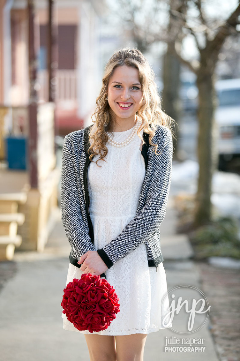 Red Rose Bouquet Winter Elopement Intimate Wedding in Northern Virginia by Julie Napear Photography