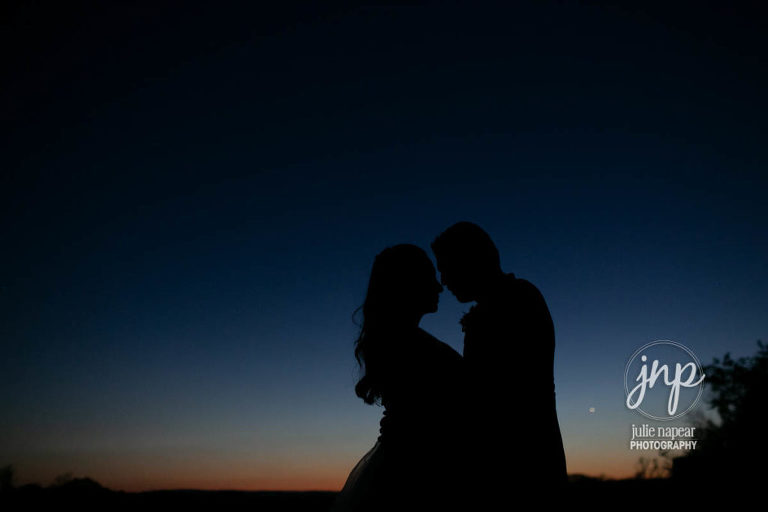 Bride and Groom silhouette at Goodstone Inn, Elopement and Wedding venue in Middleburg, VA