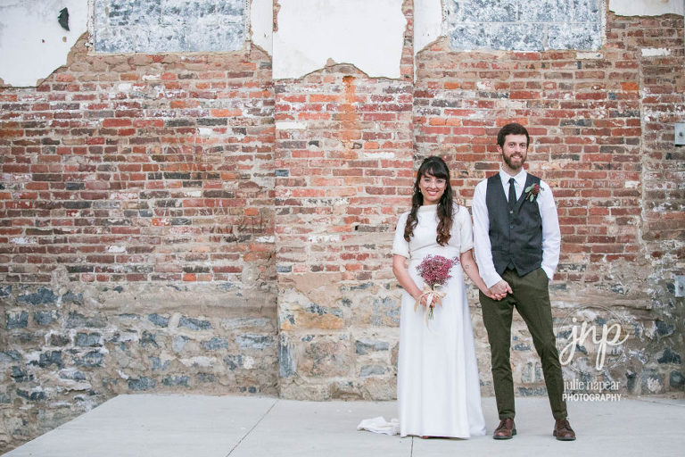 Bride and Groom in Old Town Winchester, VA, image by Julie Napear Photography